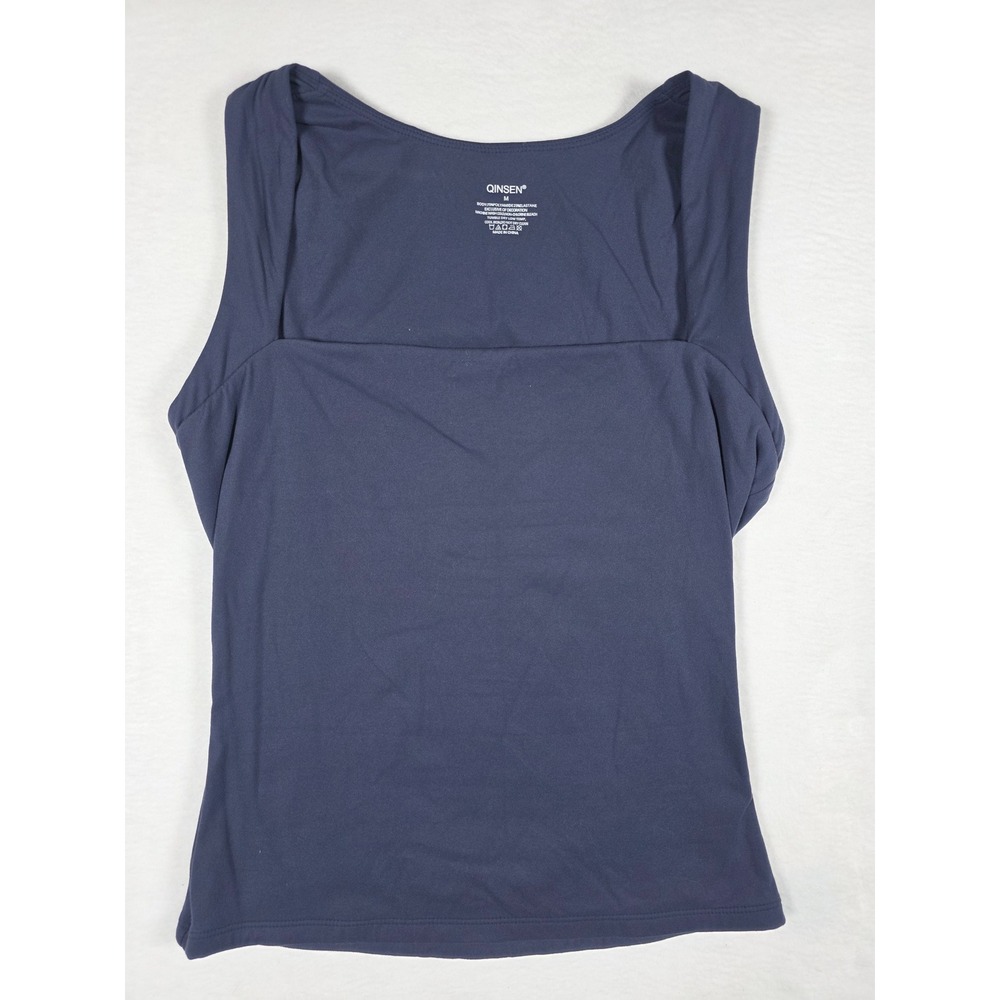 QINSEN Tank Top Square Neck Double Layered Navy Blue Medium Minimalist Basic